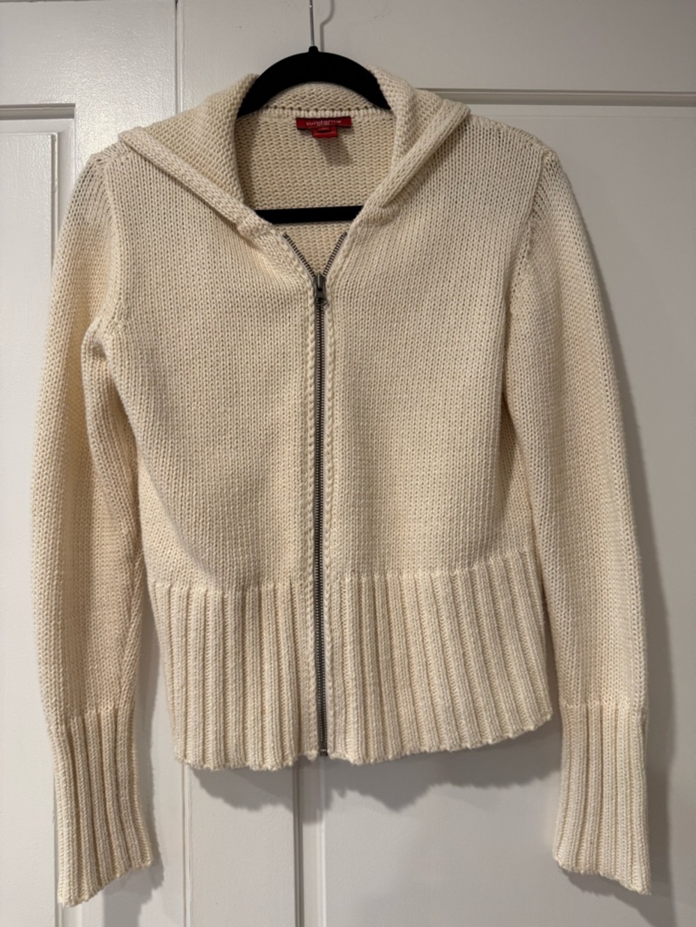 Sundance Zip-Front Hooded Knit Cotton Cardigan - Cream